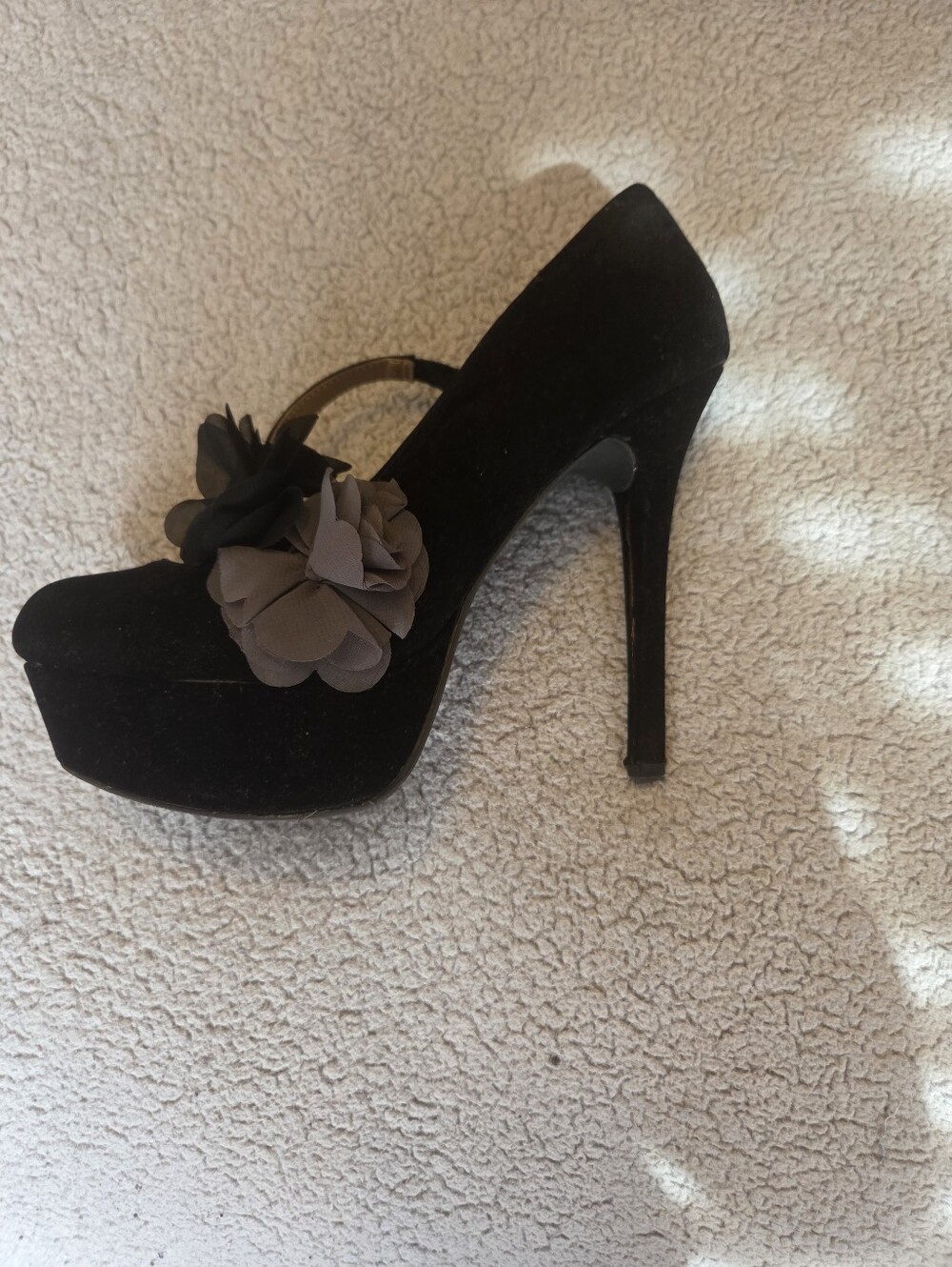 Charlotte Russe Black Platform Stiletto Pumps with Floral Accent